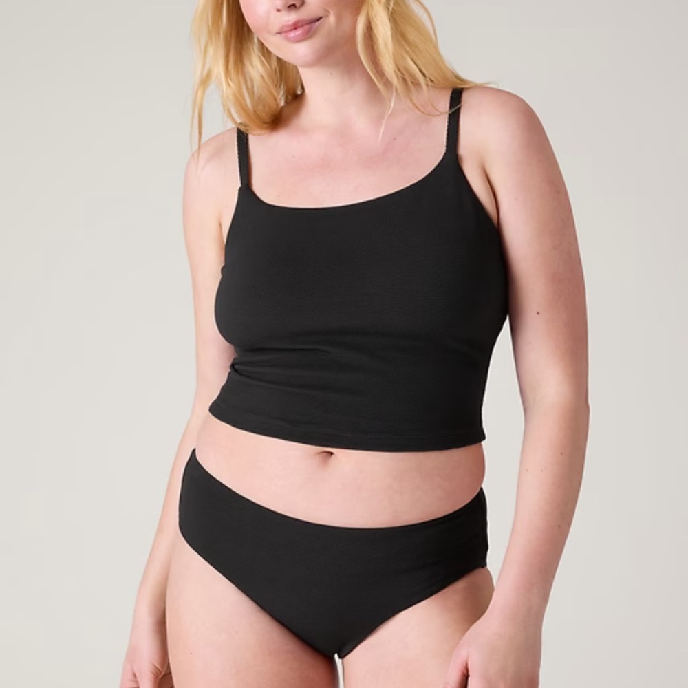 Athleta Black Scoop Crop Pique Tankini & Bottoms NWT Large